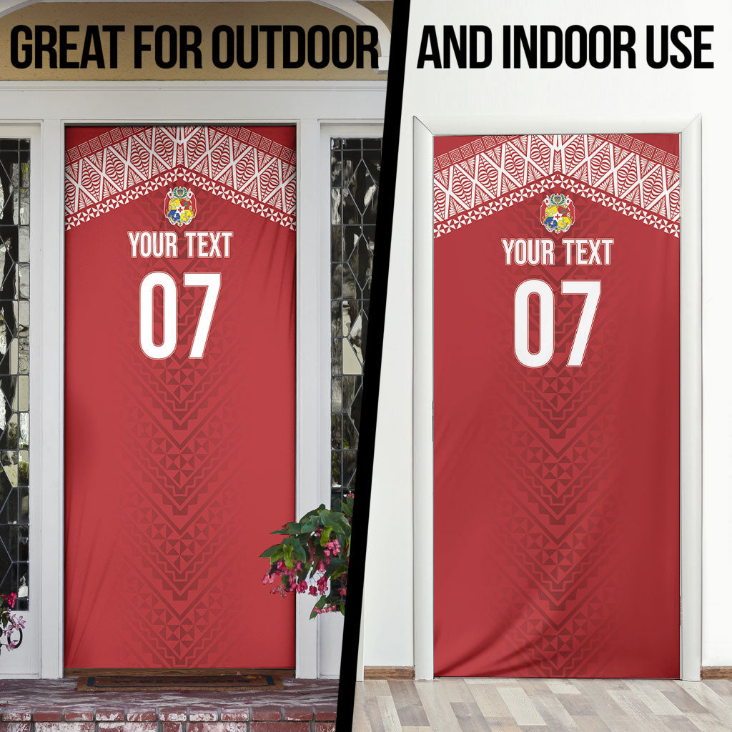 Mate Ma'a Tonga Rugby Custom Kupesi Motifs Door Cover Red Waves LT7 - Polynesian Pride