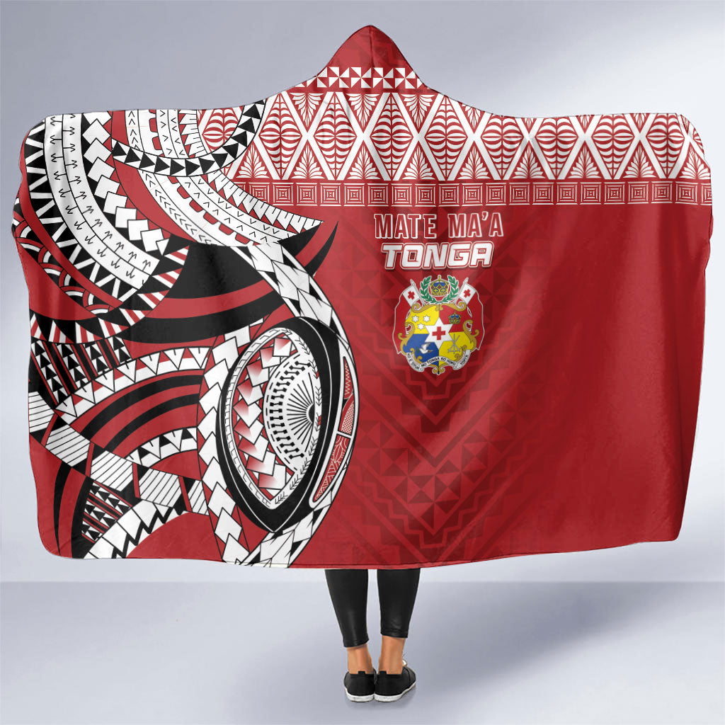 Mate Ma'a Tonga Rugby Kupesi Motifs Hooded Blanket Red Waves LT7 One Size Red - Polynesian Pride