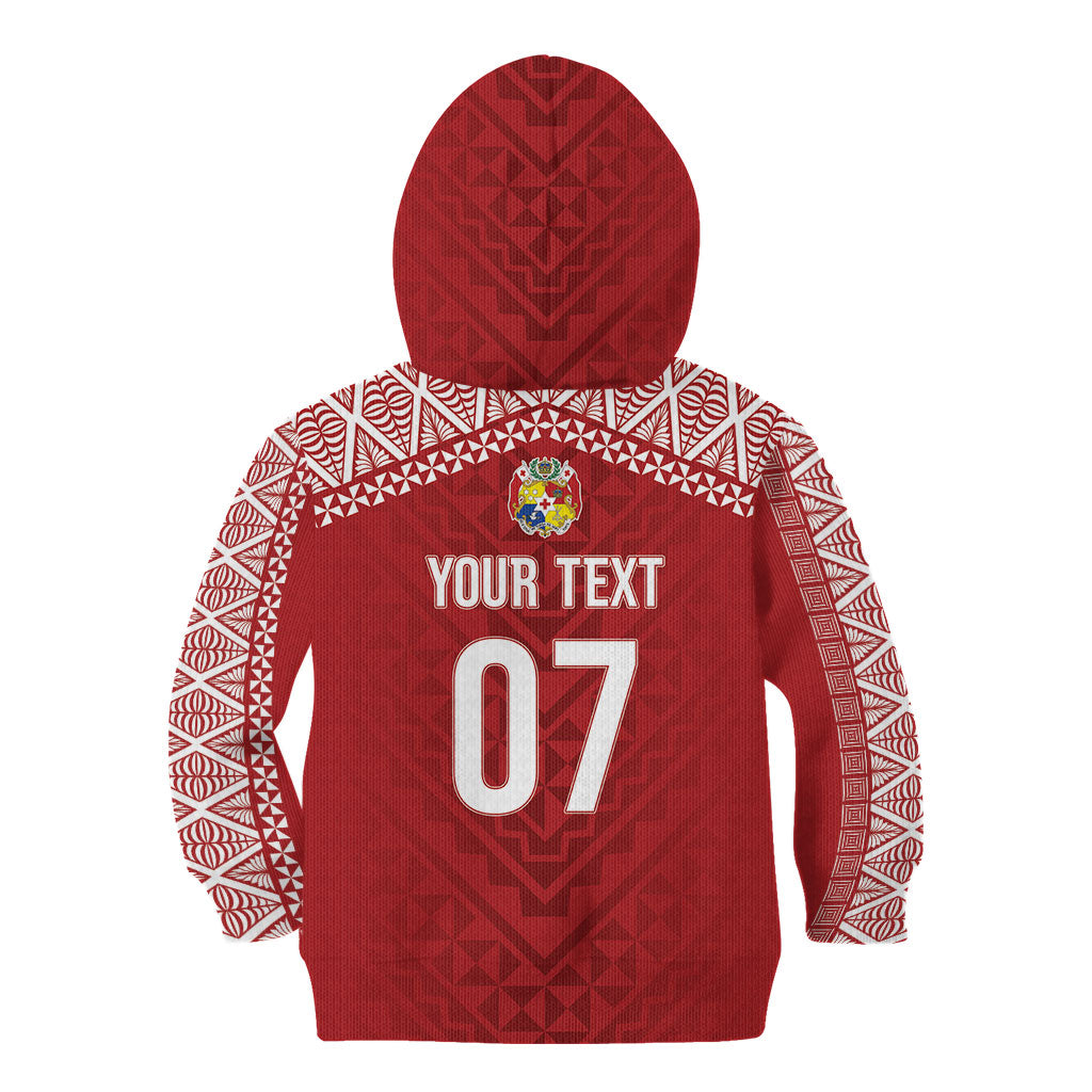 Mate Ma'a Tonga Rugby Custom Kupesi Motifs Kid Hoodie Red Waves LT7 - Polynesian Pride