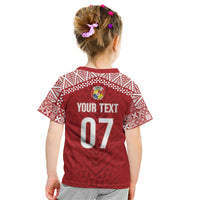 Mate Ma'a Tonga Rugby Custom Kupesi Motifs Kid T Shirt Red Waves LT7 - Polynesian Pride