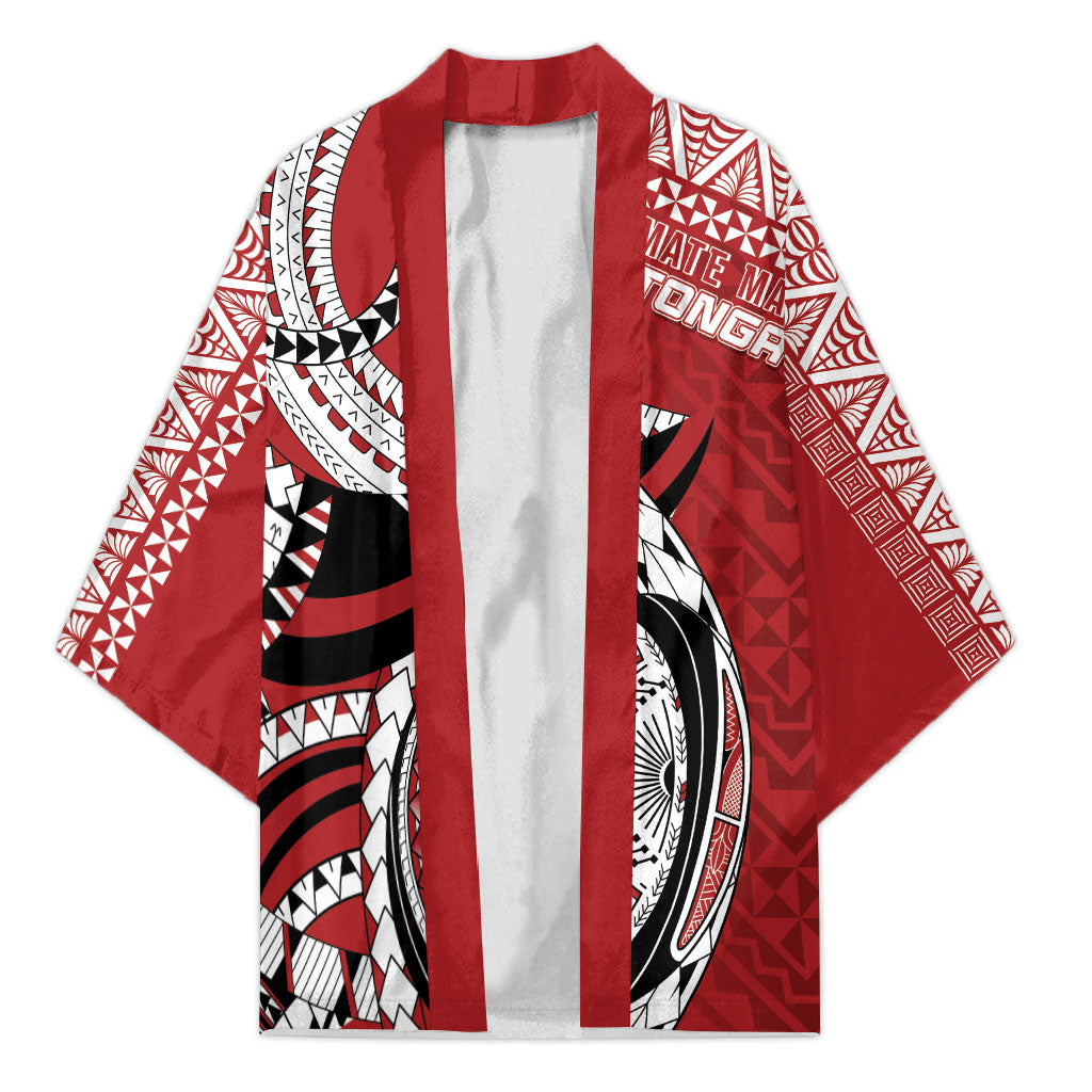 Mate Ma'a Tonga Rugby Custom Kupesi Motifs Kimono Red Waves LT7 Unisex Red - Polynesian Pride