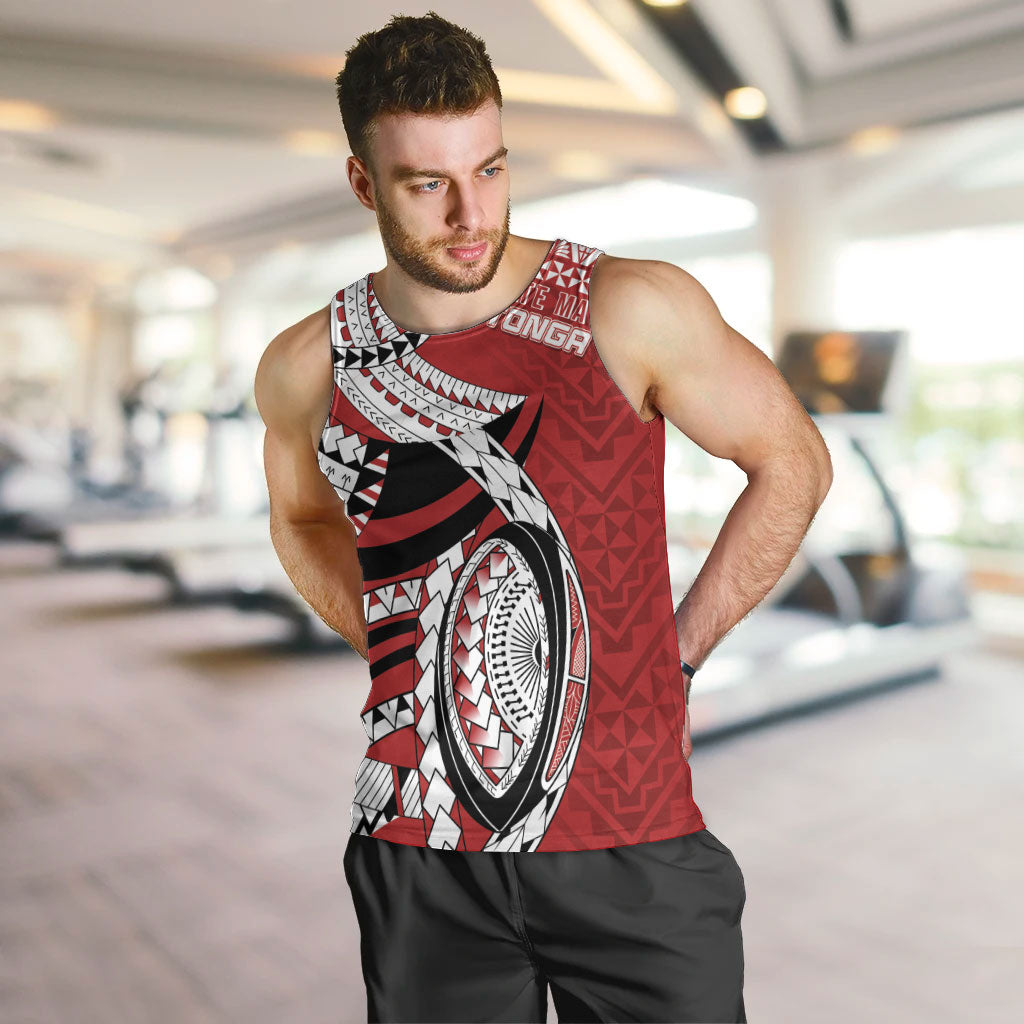 Mate Ma'a Tonga Rugby Custom Kupesi Motifs Men Tank Top Red Waves LT7 Red - Polynesian Pride