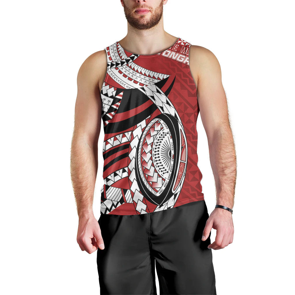 Mate Ma'a Tonga Rugby Custom Kupesi Motifs Men Tank Top Red Waves LT7 - Polynesian Pride