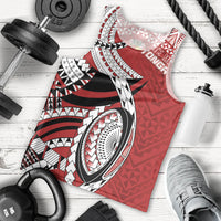 Mate Ma'a Tonga Rugby Custom Kupesi Motifs Men Tank Top Red Waves LT7 - Polynesian Pride