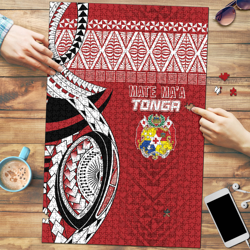 Mate Ma'a Tonga Rugby Kupesi Motifs Puzzle Red Waves LT7 Red - Polynesian Pride