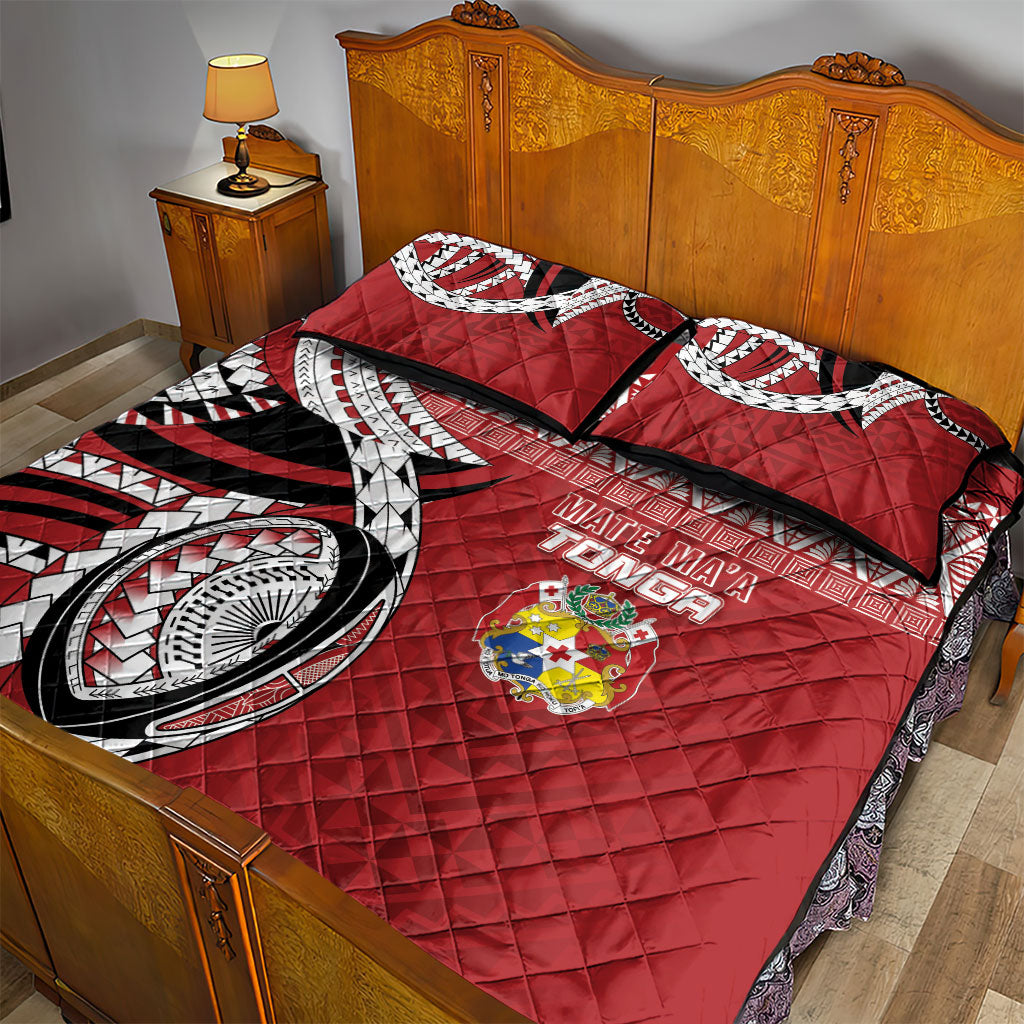 Mate Ma'a Tonga Rugby Kupesi Motifs Quilt Bed Set Red Waves LT7 - Polynesian Pride
