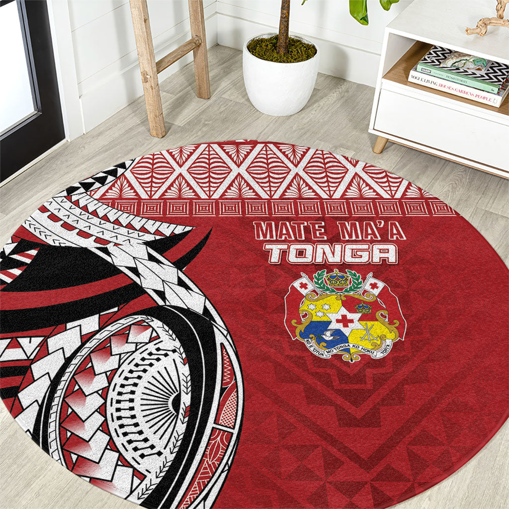 Mate Ma'a Tonga Rugby Kupesi Motifs Round Carpet Red Waves LT7 Red - Polynesian Pride