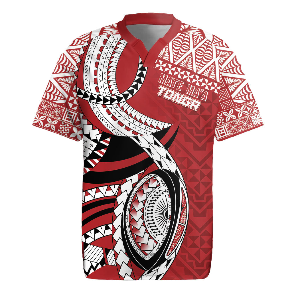 Mate Ma'a Tonga Rugby Custom Kupesi Motifs Rugby Jersey Red Waves LT7 Red - Polynesian Pride