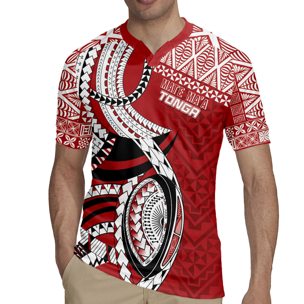 Mate Ma'a Tonga Rugby Custom Kupesi Motifs Rugby Jersey Red Waves LT7 - Polynesian Pride
