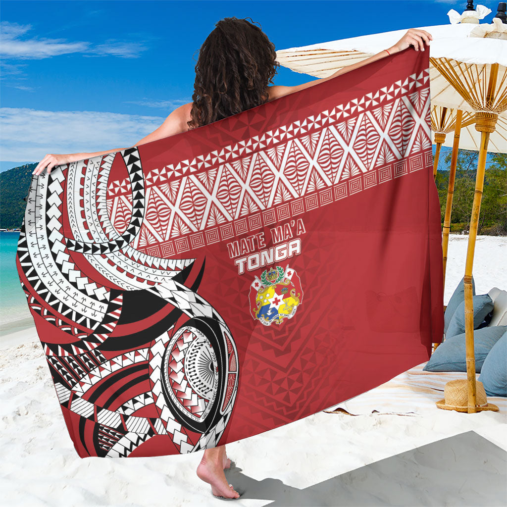 Mate Ma'a Tonga Rugby Kupesi Motifs Sarong Red Waves LT7 One Size 44 x 66 inches Red - Polynesian Pride