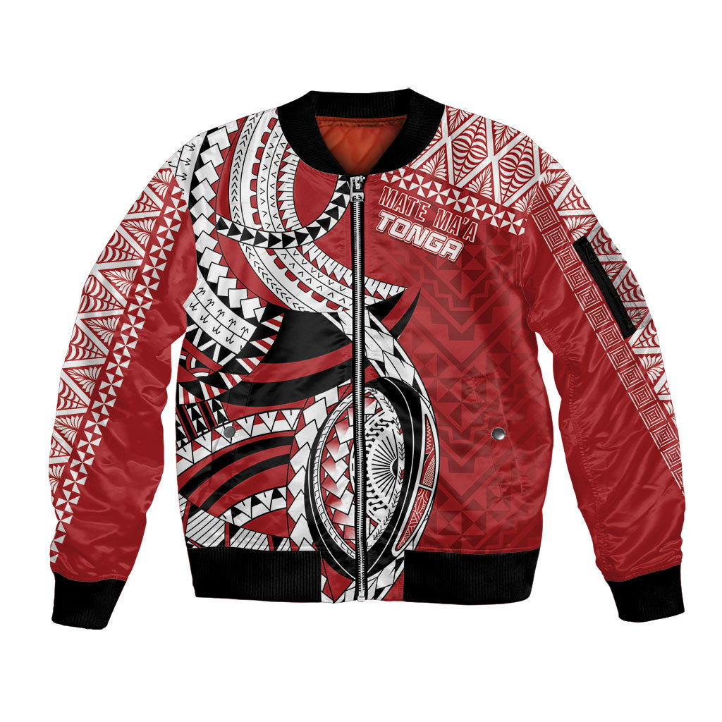 Mate Ma'a Tonga Rugby Custom Kupesi Motifs Sleeve Zip Bomber Jacket Red Waves LT7 Unisex Red - Polynesian Pride