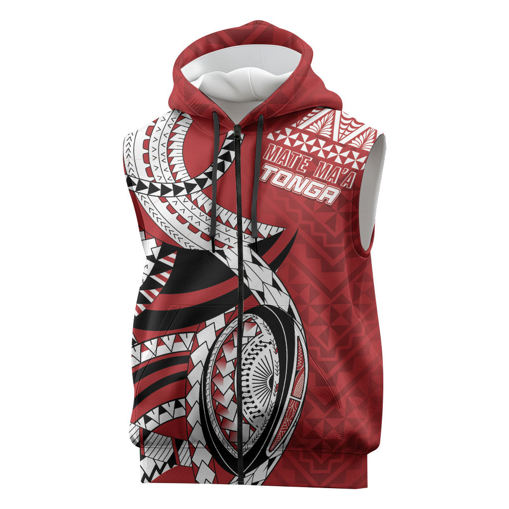 Mate Ma'a Tonga Rugby Custom Kupesi Motifs Sleeveless Zip Hoodie Red Waves LT7 Red - Polynesian Pride