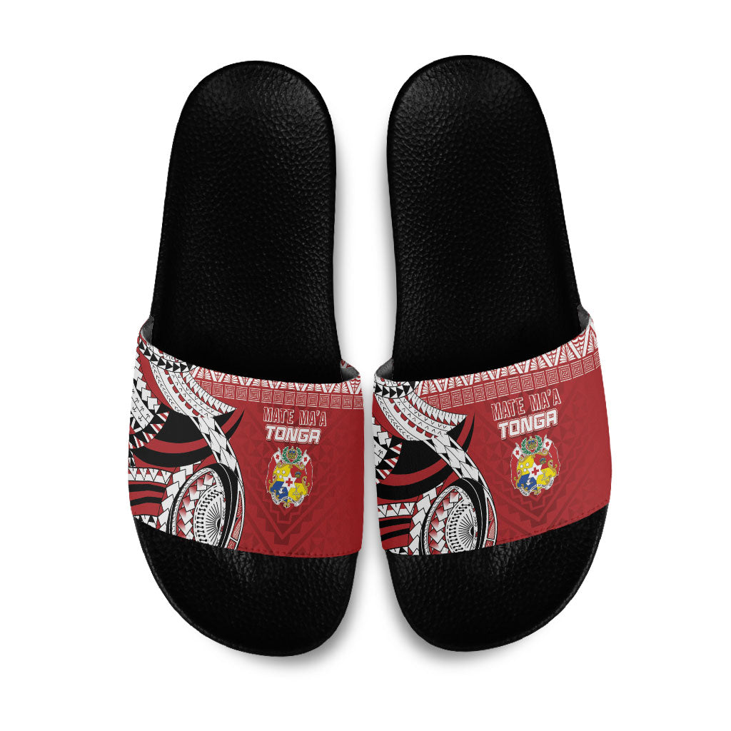 Mate Ma'a Tonga Rugby Kupesi Motifs Slide Sandals Red Waves LT7 Red - Polynesian Pride