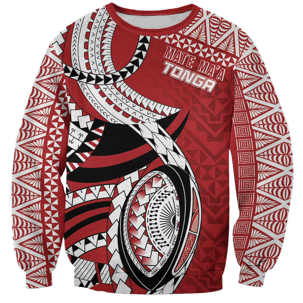 Mate Ma'a Tonga Rugby Custom Kupesi Motifs Sweatshirt Red Waves LT7 Unisex Red - Polynesian Pride