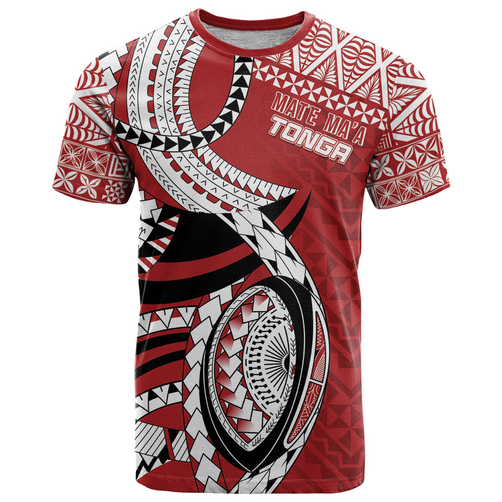 Mate Ma'a Tonga Rugby Custom Kupesi Motifs T Shirt Red Waves LT7 Red - Polynesian Pride