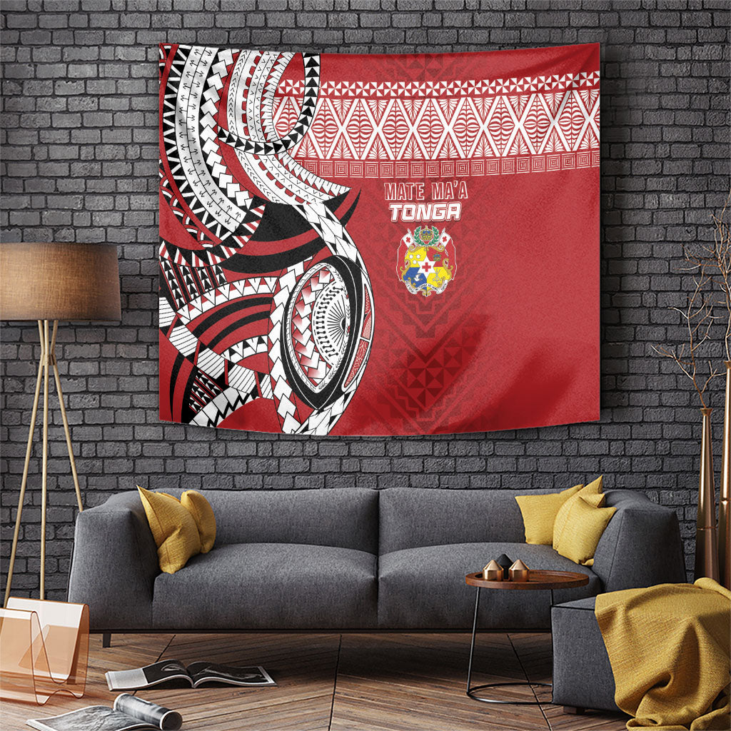 Mate Ma'a Tonga Rugby Kupesi Motifs Tapestry Red Waves LT7 Red - Polynesian Pride