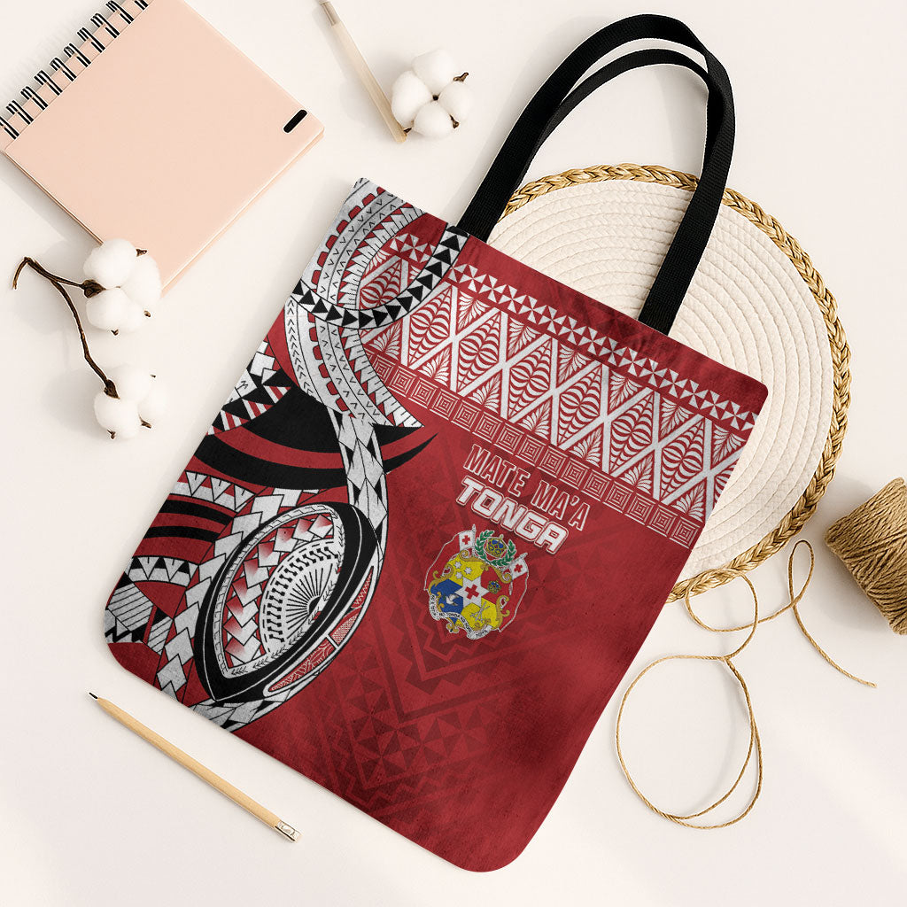 Mate Ma'a Tonga Rugby Kupesi Motifs Tote Bag Red Waves LT7 Black Strap One Size Red - Polynesian Pride