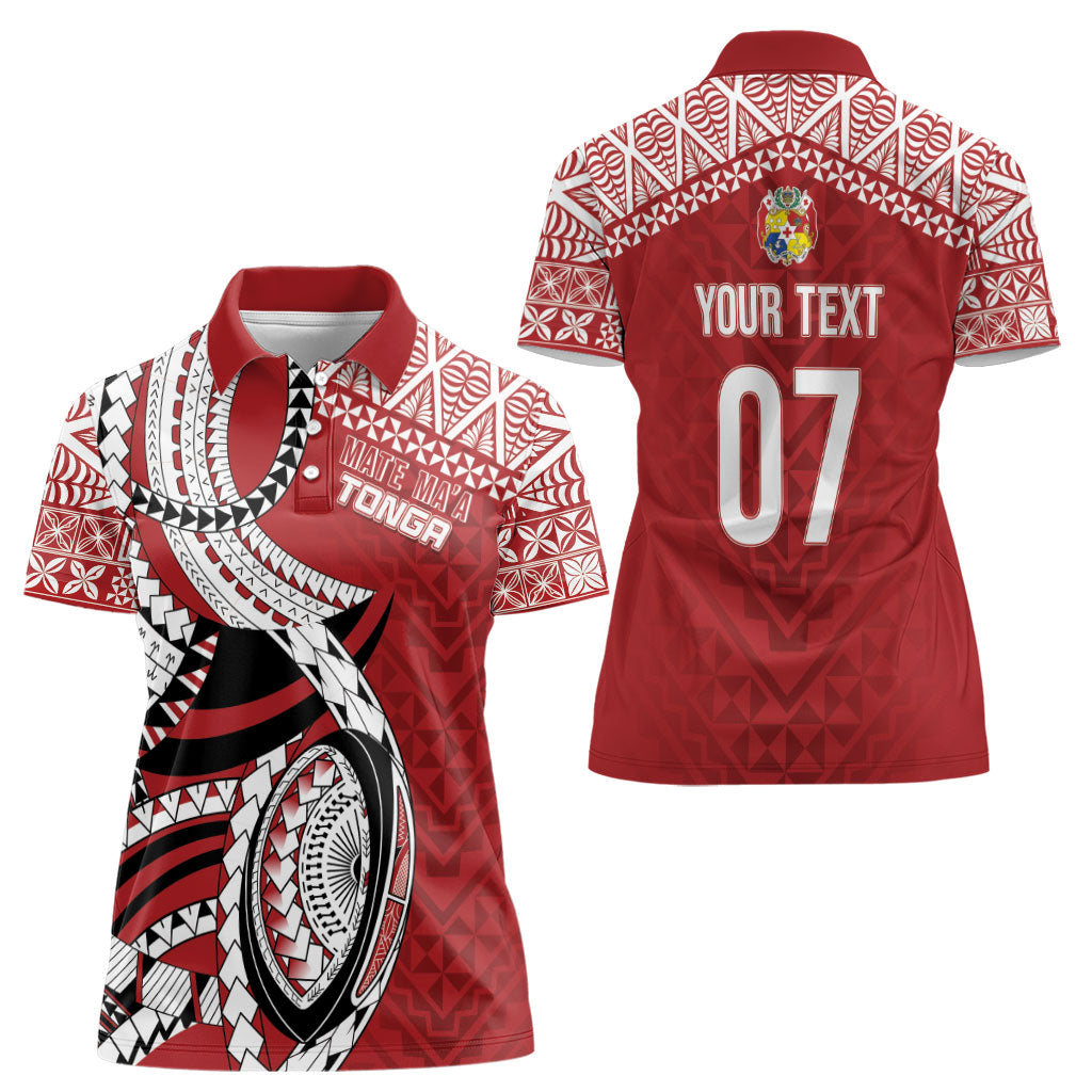 Mate Ma'a Tonga Rugby Custom Kupesi Motifs Women Polo Shirt Red Waves LT7 - Polynesian Pride