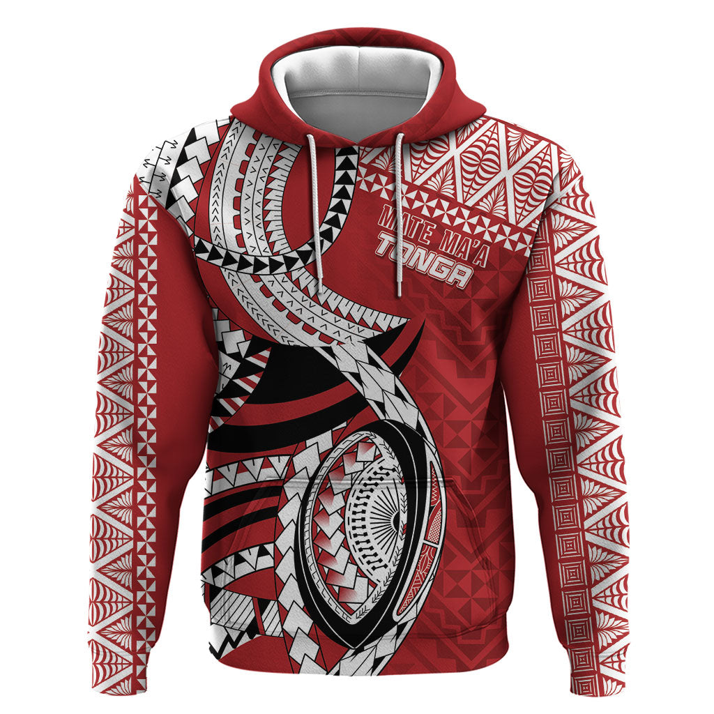 Mate Ma'a Tonga Rugby Custom Kupesi Motifs Zip Hoodie Red Waves LT7 Pullover Hoodie Red - Polynesian Pride