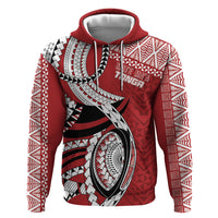 Mate Ma'a Tonga Rugby Custom Kupesi Motifs Zip Hoodie Red Waves LT7 Pullover Hoodie Red - Polynesian Pride
