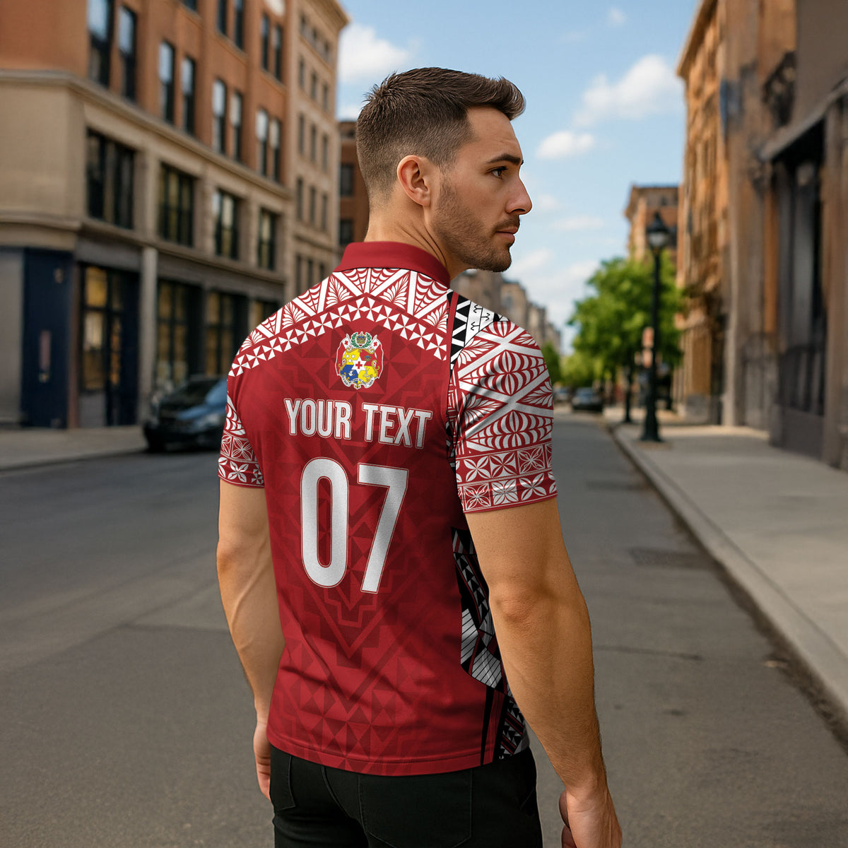 Mate Ma'a Tonga Rugby Custom Kupesi Motifs Zipper Polo Shirt Red Waves LT7 - Polynesian Pride