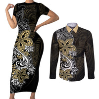 Polynesian Pride Couples Matching Short Sleeve Bodycon Dress and Long Sleeve Button Shirts Tiare With Plumeria Mix Style LT7 Cream - Polynesian Pride