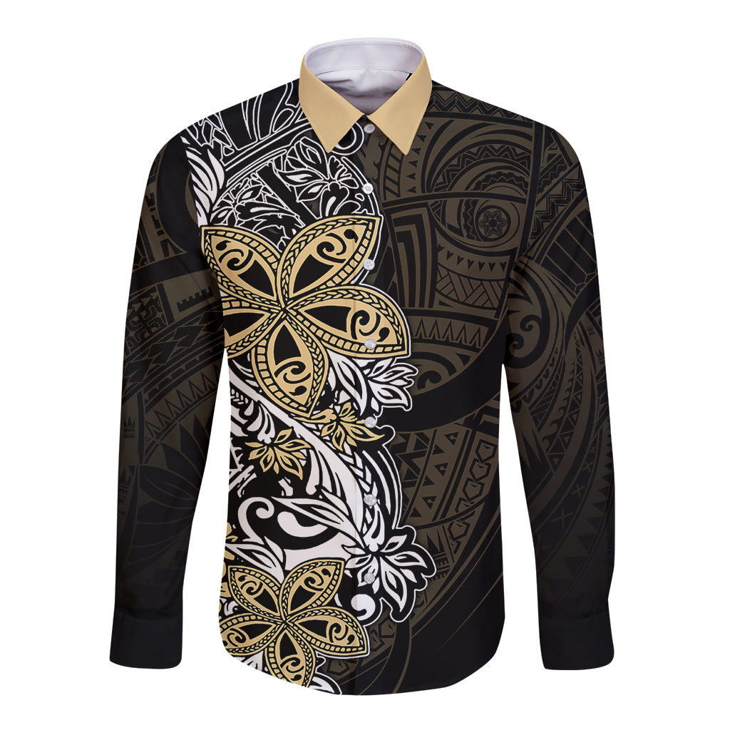 Polynesian Pride Long Sleeve Button Shirt Tiare With Plumeria Mix Style LT7 Unisex Cream - Polynesian Pride
