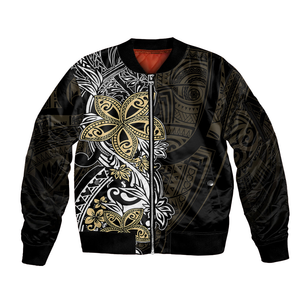 Polynesian Pride Sleeve Zip Bomber Jacket Tiare With Plumeria Mix Style LT7 Unisex Cream - Polynesian Pride