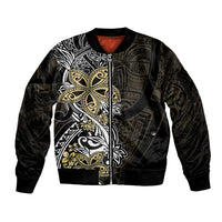Polynesian Pride Sleeve Zip Bomber Jacket Tiare With Plumeria Mix Style LT7 Unisex Cream - Polynesian Pride