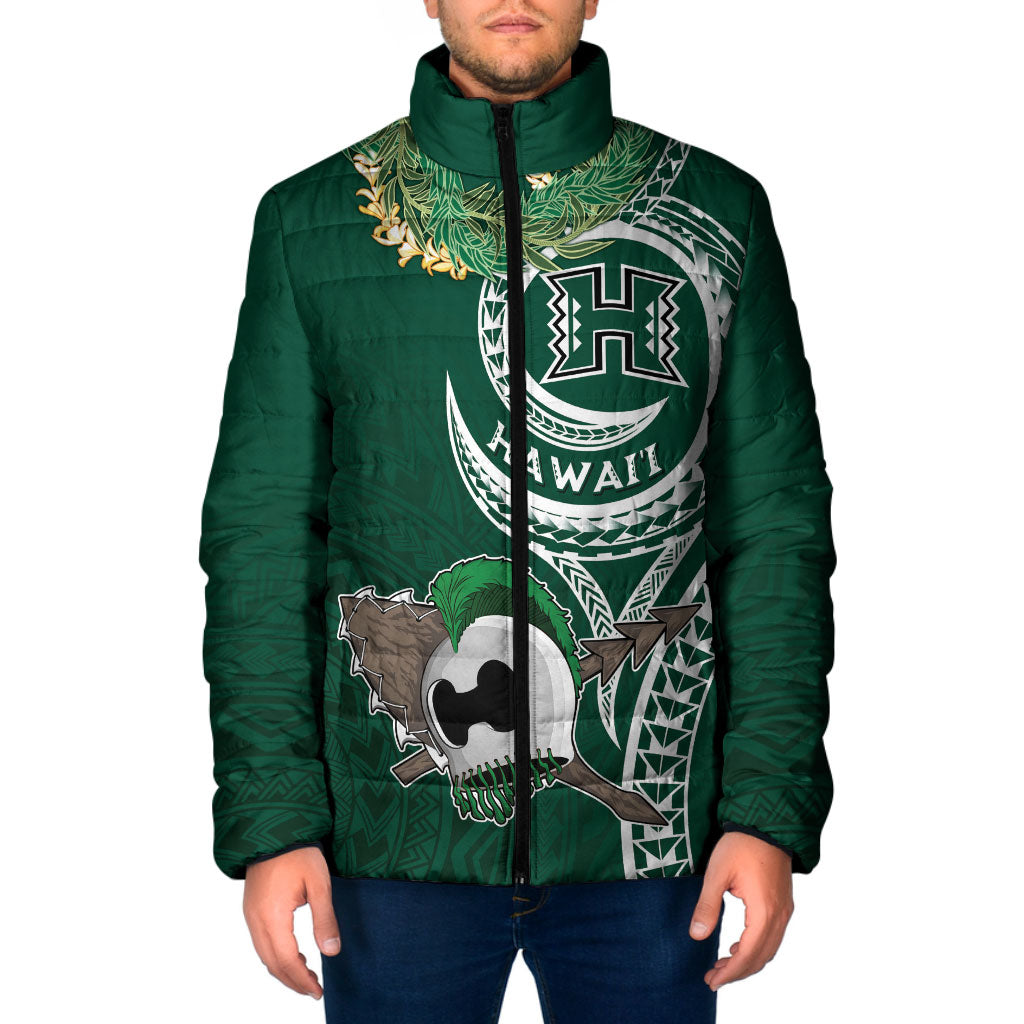 Hawaii Rainbow Warriors Alumni Personalized Padded Jacket Ti Maile Lei - Glory For The Warriors LT7 Men Dark Green - Polynesian Pride
