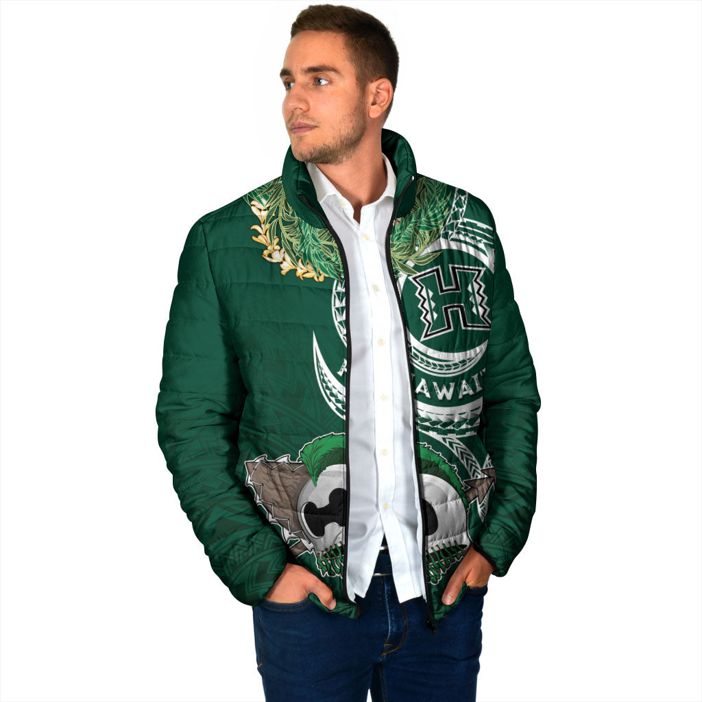 Hawaii Rainbow Warriors Alumni Personalized Padded Jacket Ti Maile Lei - Glory For The Warriors LT7 - Polynesian Pride