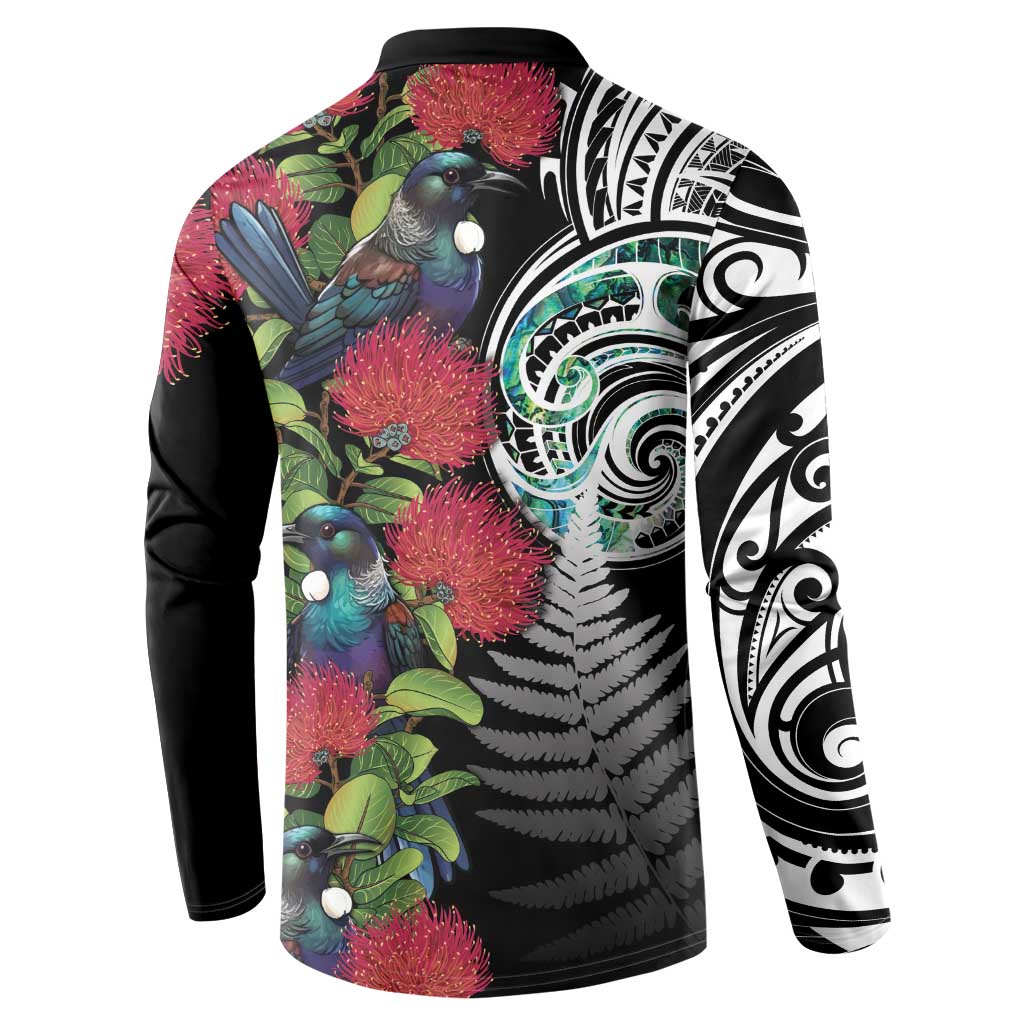Meri Kirihimete New Zealand Button Sweatshirt Tui on Pohutukawa