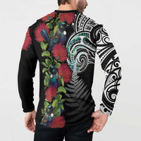 Meri Kirihimete New Zealand Button Sweatshirt Tui on Pohutukawa