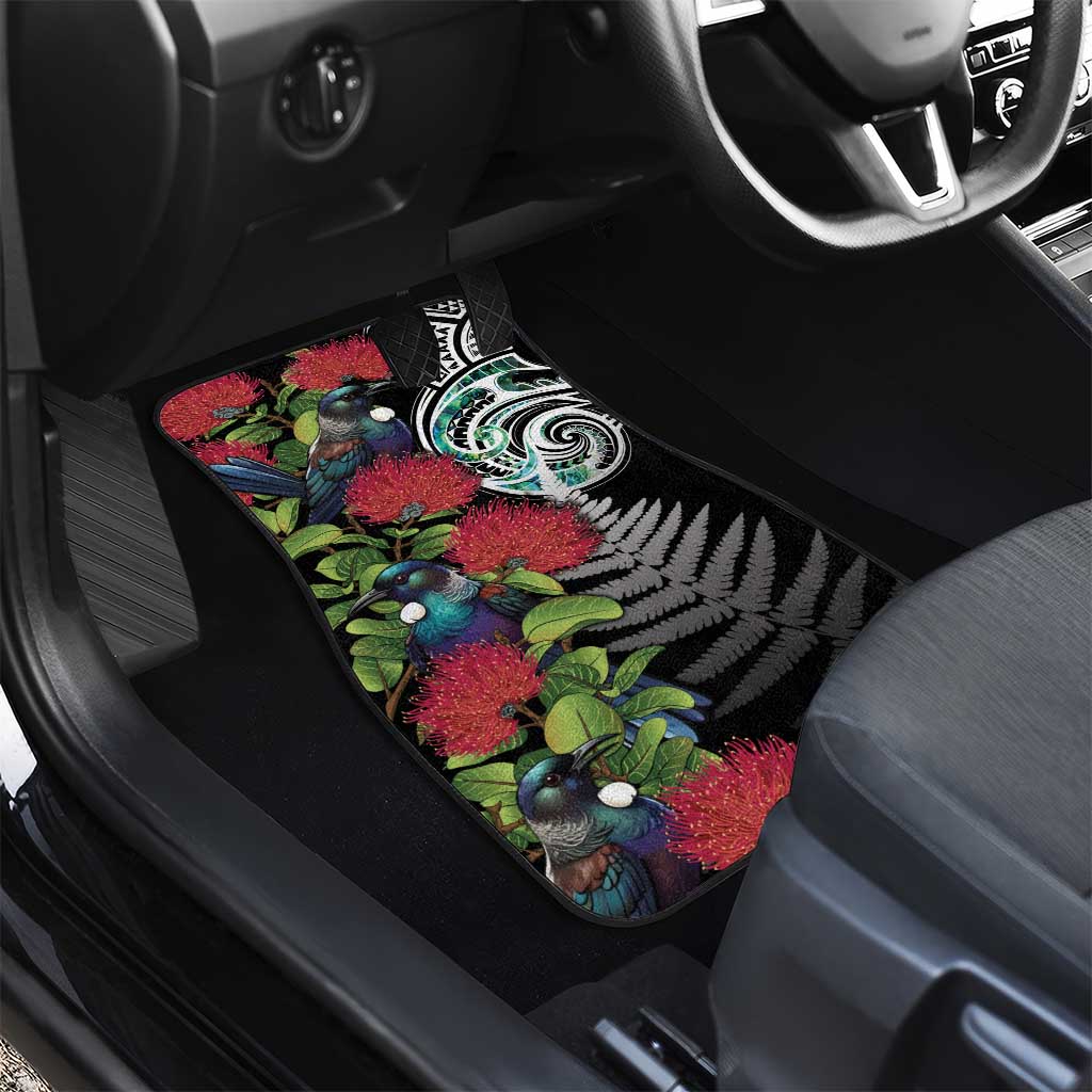 Meri Kirihimete New Zealand Car Mats Tui on Pohutukawa