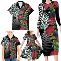 Meri Kirihimete New Zealand Family Matching Long Sleeve Bodycon Dress and Hawaiian Shirt Tui on Pohutukawa LT7 - Polynesian Pride