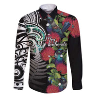 Meri Kirihimete New Zealand Family Matching Off The Shoulder Long Sleeve Dress and Hawaiian Shirt Tui on Pohutukawa
