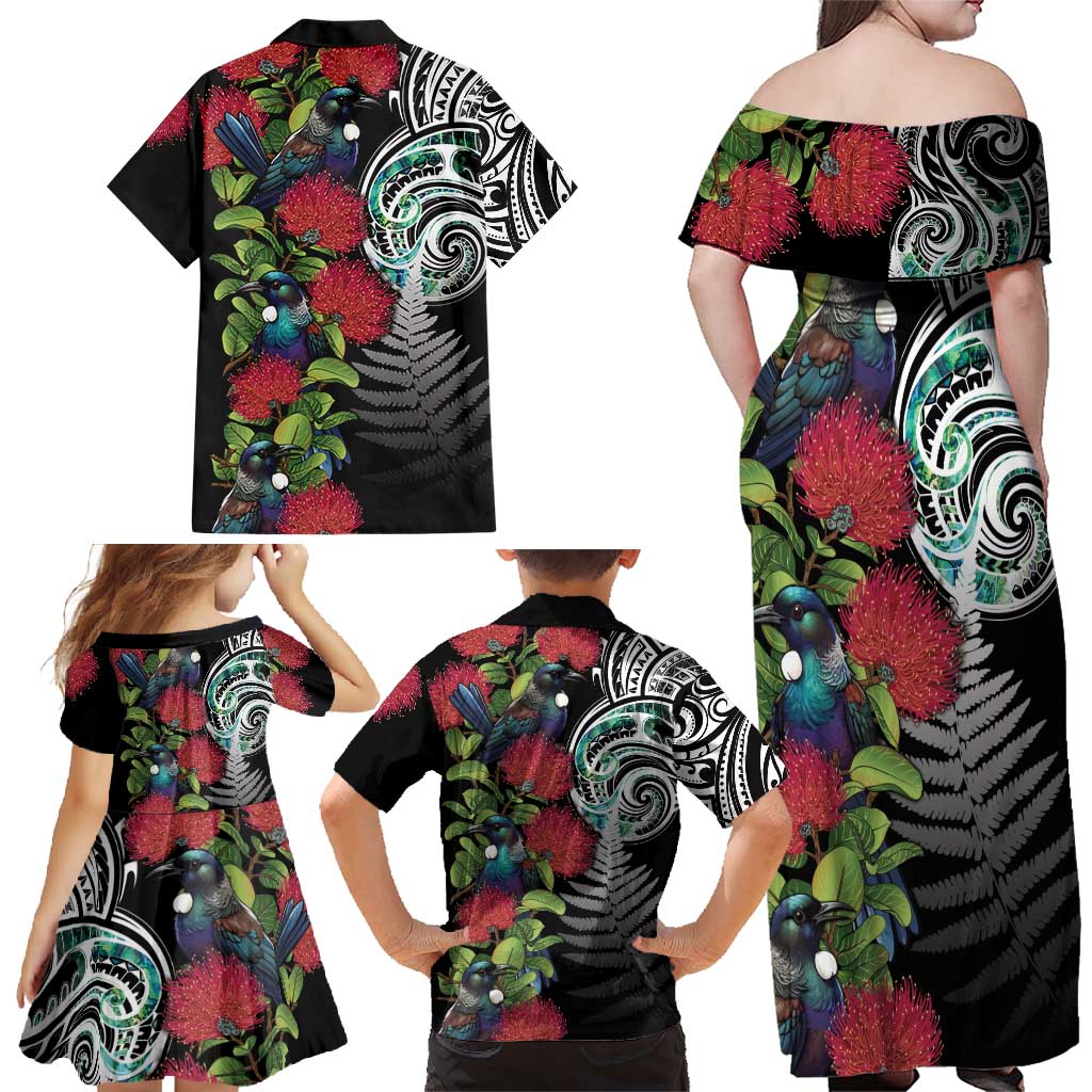 Meri Kirihimete New Zealand Family Matching Off Shoulder Maxi Dress and Hawaiian Shirt Tui on Pohutukawa LT7 - Polynesian Pride