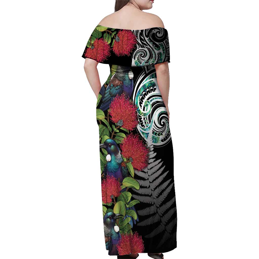 Meri Kirihimete New Zealand Family Matching Off Shoulder Maxi Dress and Hawaiian Shirt Tui on Pohutukawa LT7 - Polynesian Pride