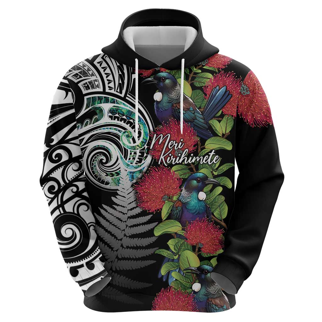 Meri Kirihimete New Zealand Hoodie Tui on Pohutukawa