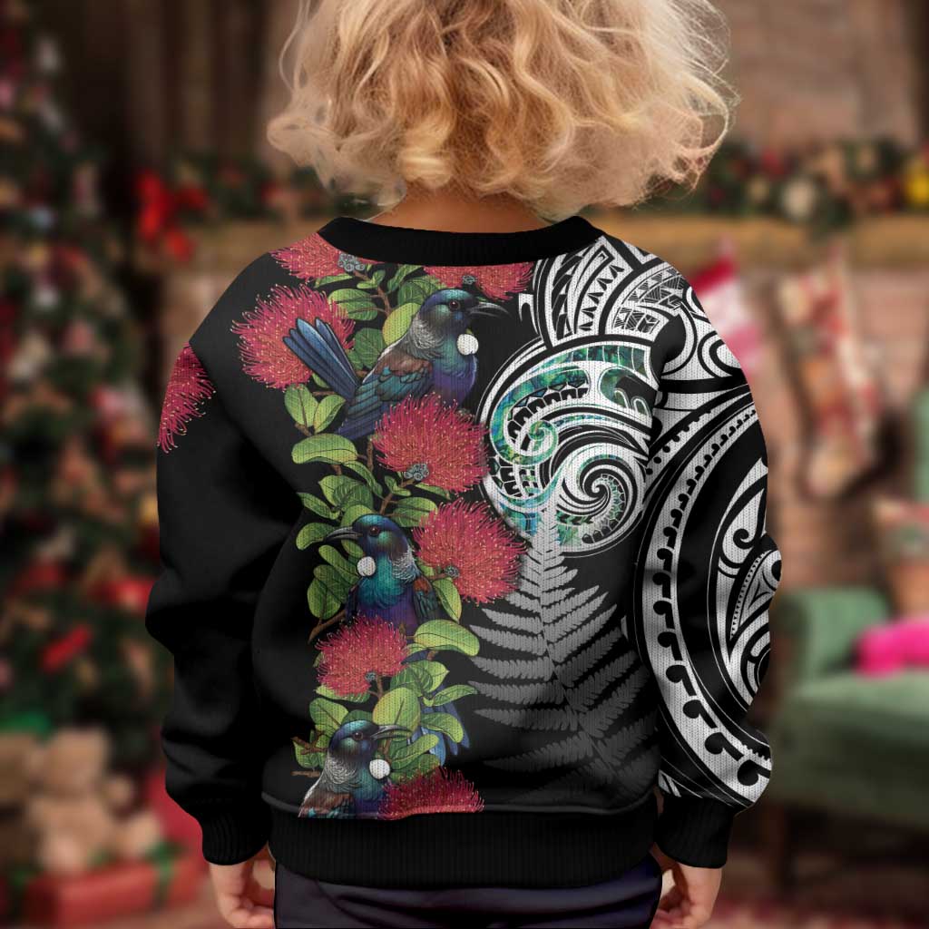 Meri Kirihimete New Zealand Kid Ugly Christmas Sweater Tui on Pohutukawa LT7 - Polynesian Pride