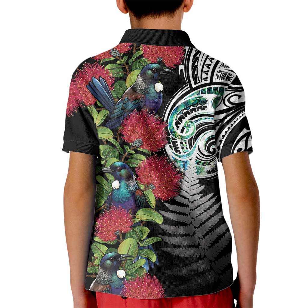 Meri Kirihimete New Zealand Kid Polo Shirt Tui on Pohutukawa LT7 - Polynesian Pride