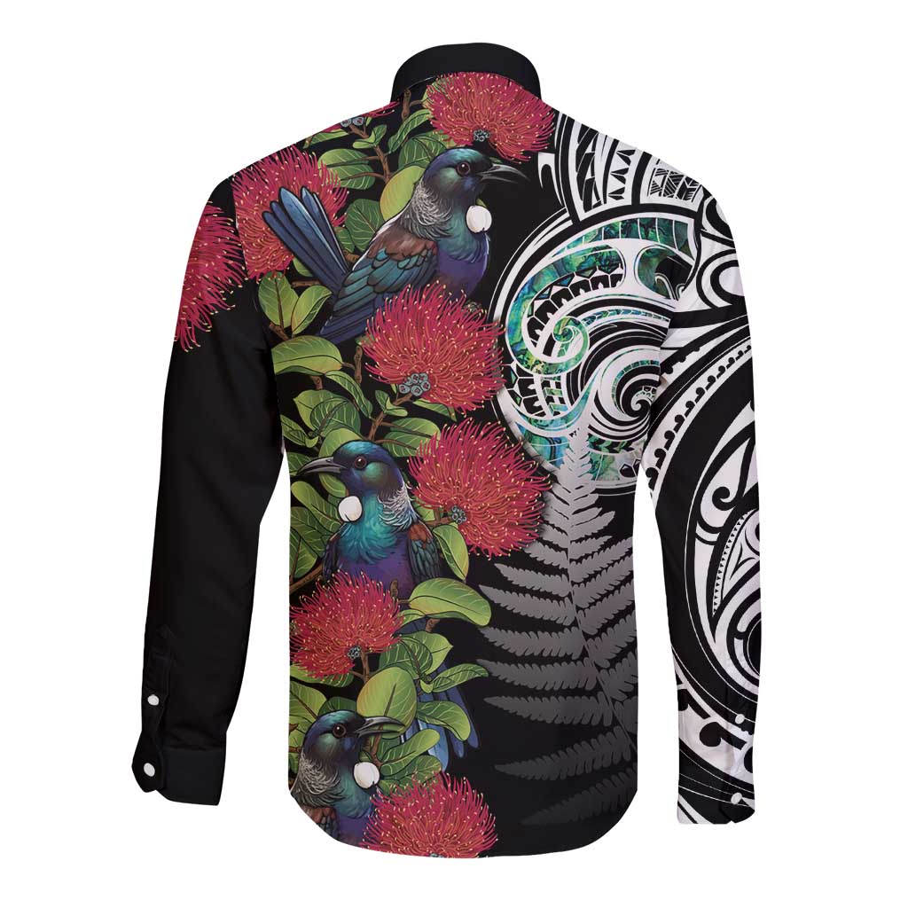 Meri Kirihimete New Zealand Long Sleeve Button Shirt Tui on Pohutukawa LT7 - Polynesian Pride