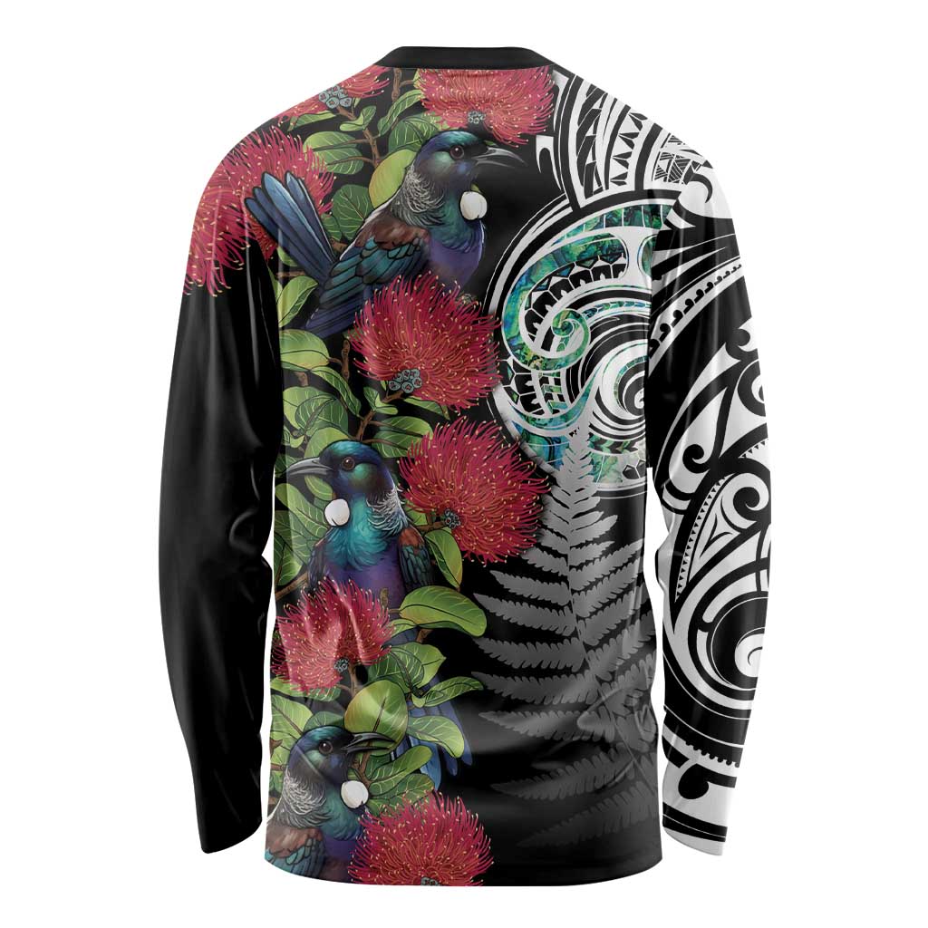 Meri Kirihimete New Zealand Long Sleeve Shirt Tui on Pohutukawa