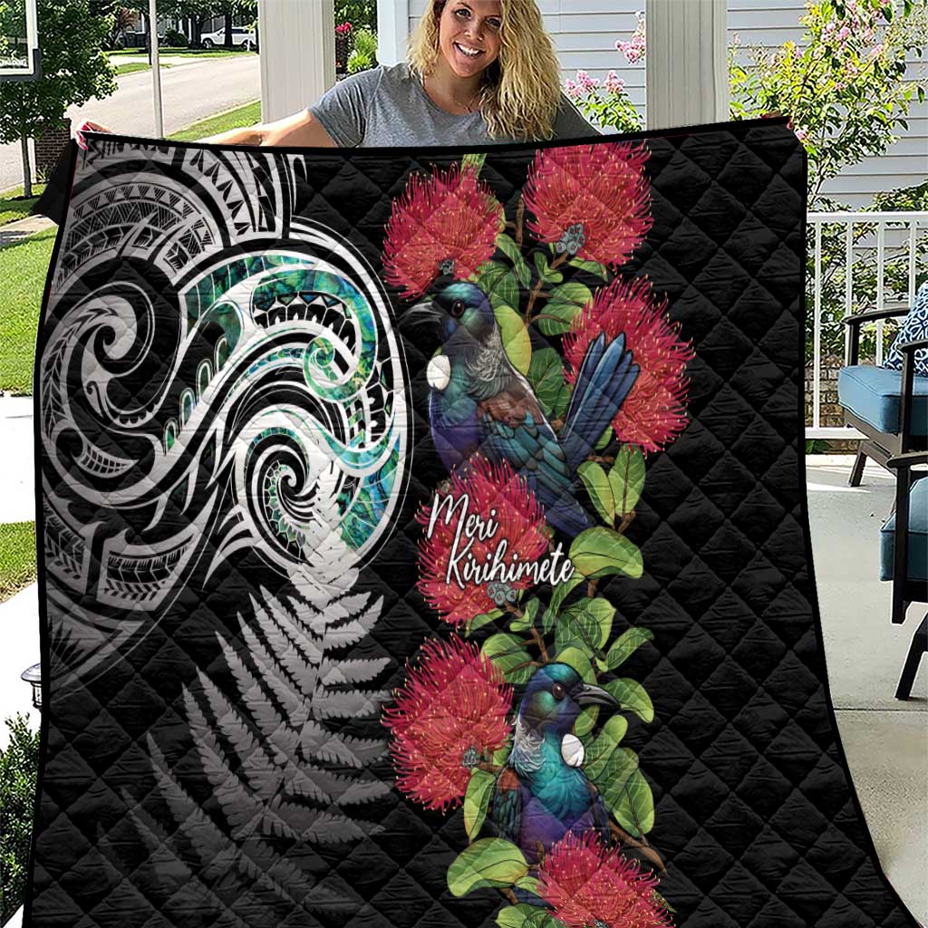 Meri Kirihimete New Zealand Quilt Tui on Pohutukawa LT7 Black - Polynesian Pride