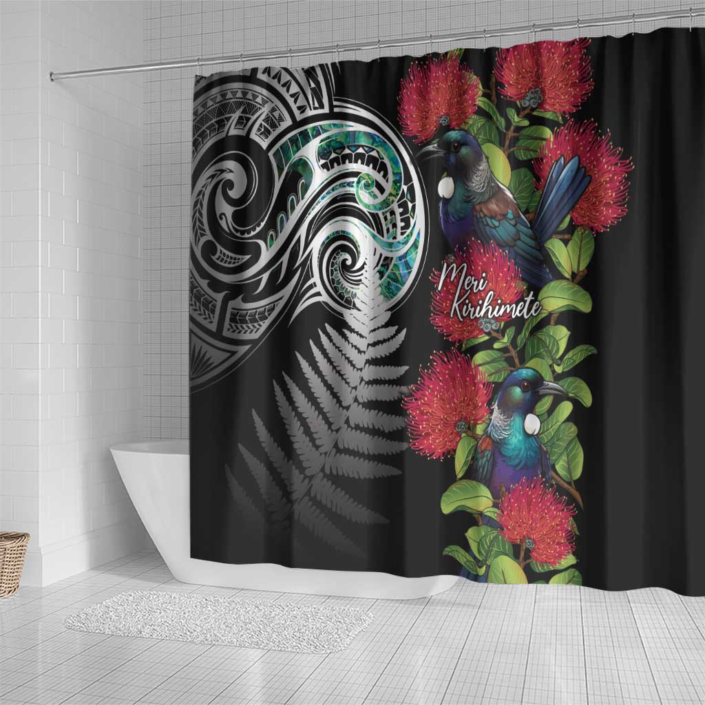 Meri Kirihimete New Zealand Shower Curtain Tui on Pohutukawa LT7 - Polynesian Pride