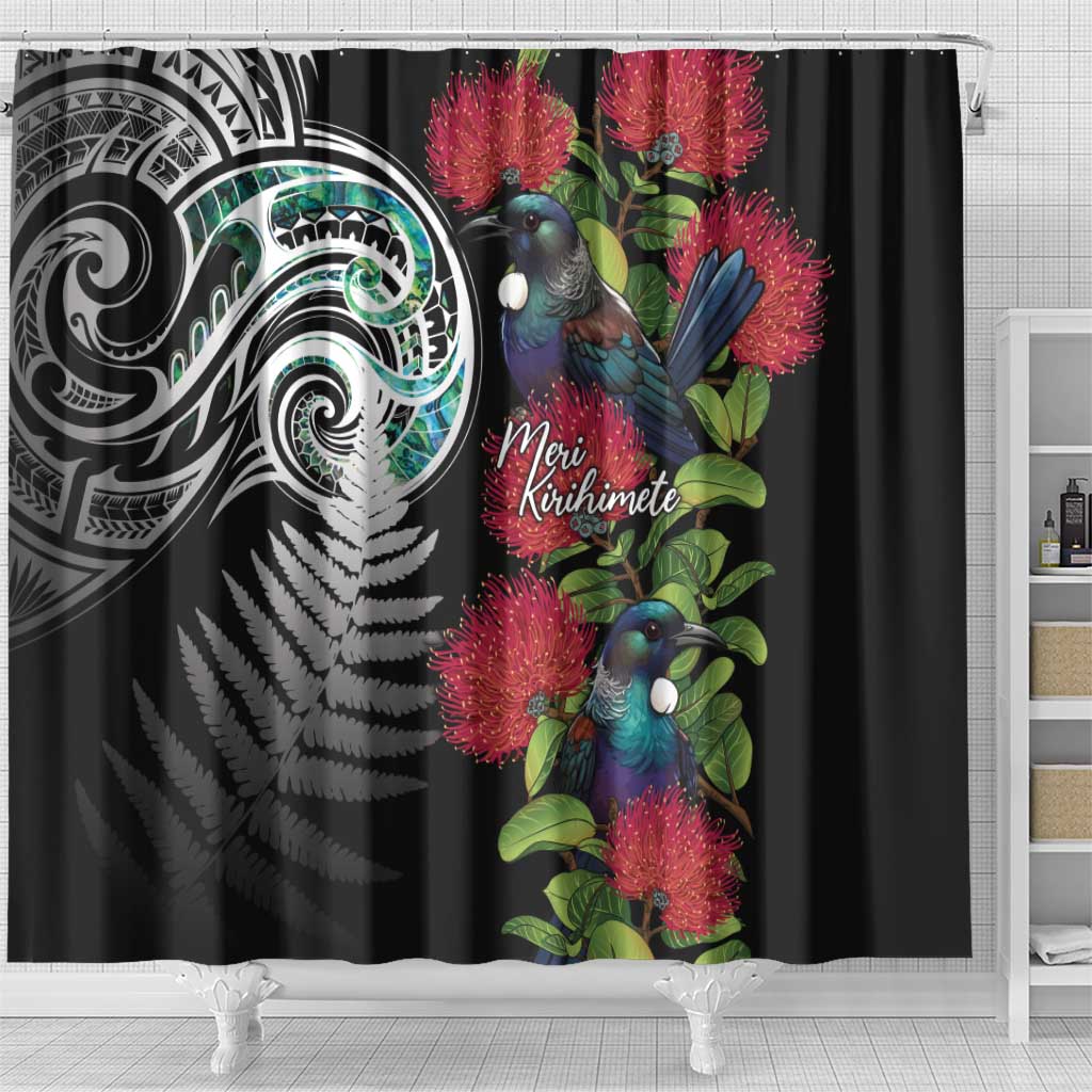 Meri Kirihimete New Zealand Shower Curtain Tui on Pohutukawa LT7 - Polynesian Pride
