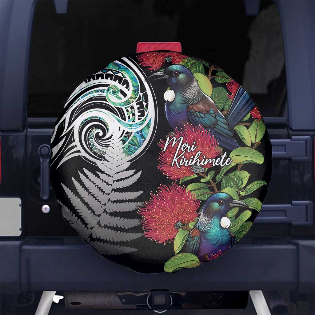 Meri Kirihimete New Zealand Spare Tire Cover Tui on Pohutukawa LT7 - Polynesian Pride