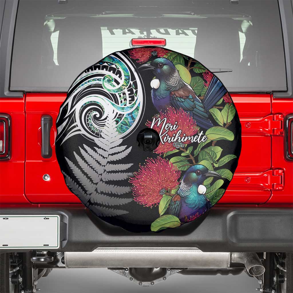 Meri Kirihimete New Zealand Spare Tire Cover Tui on Pohutukawa LT7 - Polynesian Pride
