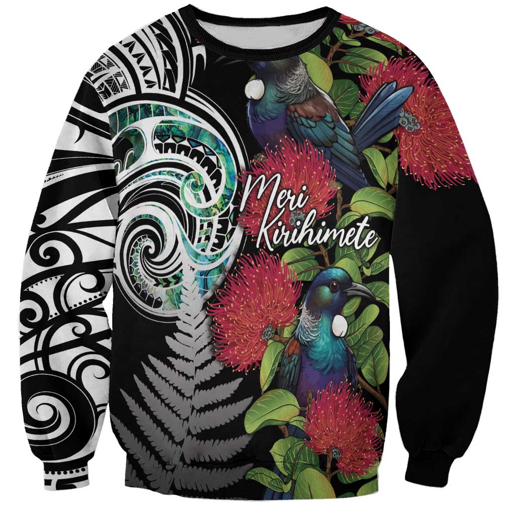 Meri Kirihimete New Zealand Sweatshirt Tui on Pohutukawa LT7 Unisex Black - Polynesian Pride