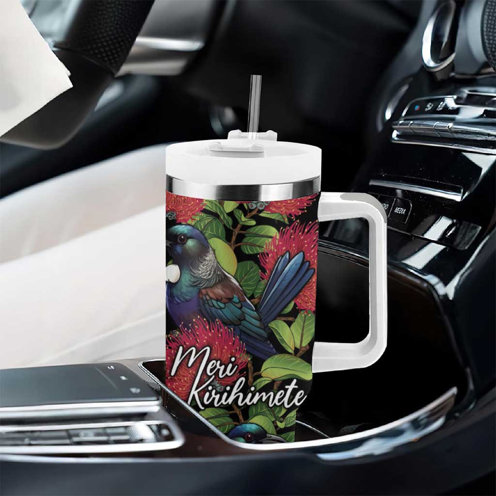 Meri Kirihimete New Zealand Tumbler With Handle Tui on Pohutukawa LT7 - Polynesian Pride